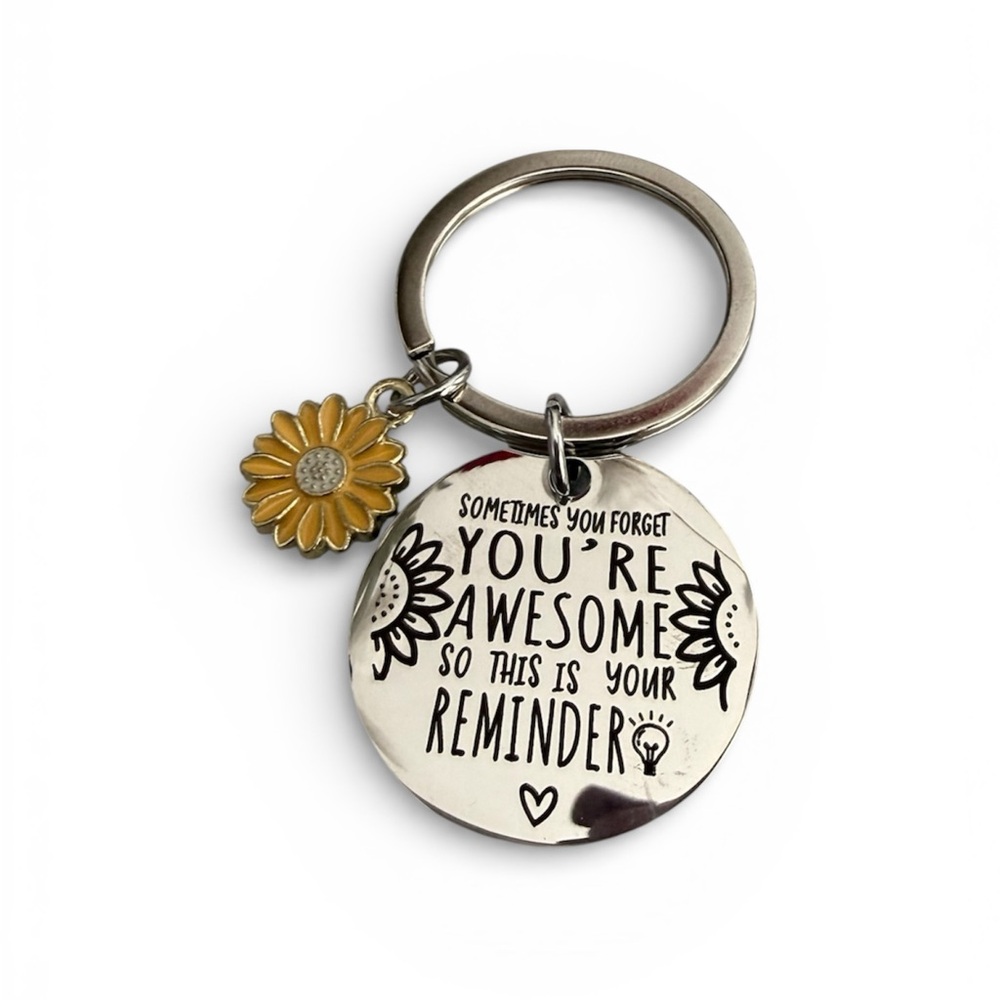 Inspirational Silver Keychain with Yellow Flower Charm